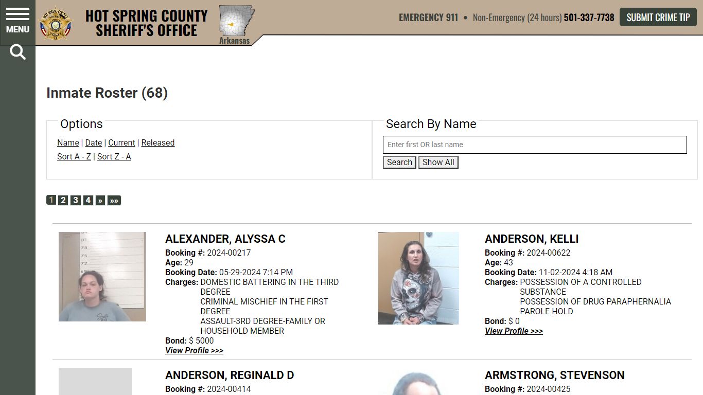 Inmate Roster | Hot Spring County Sheriff's Office | Sort Name ...