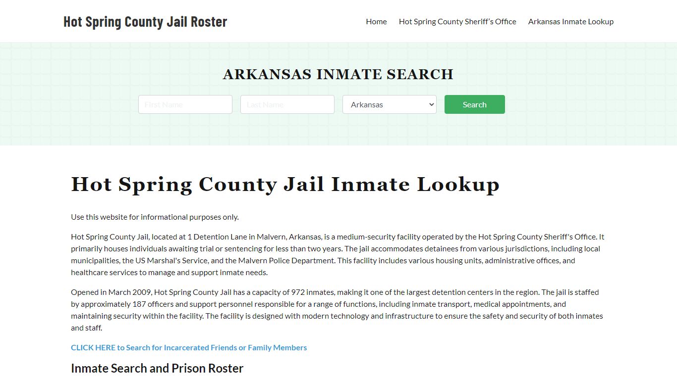 Hot Spring County Jail Roster Lookup, AR, Inmate Search