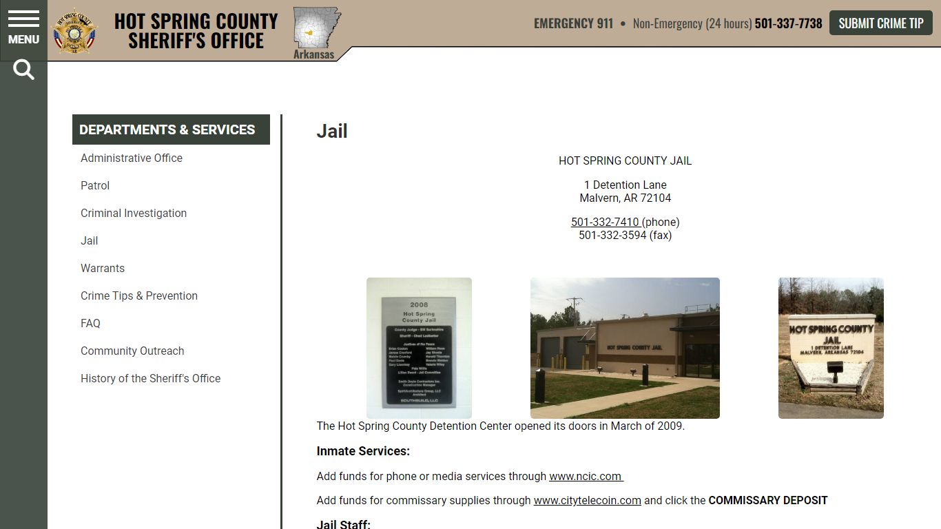 Jail | Hot Spring County Sheriff's Office